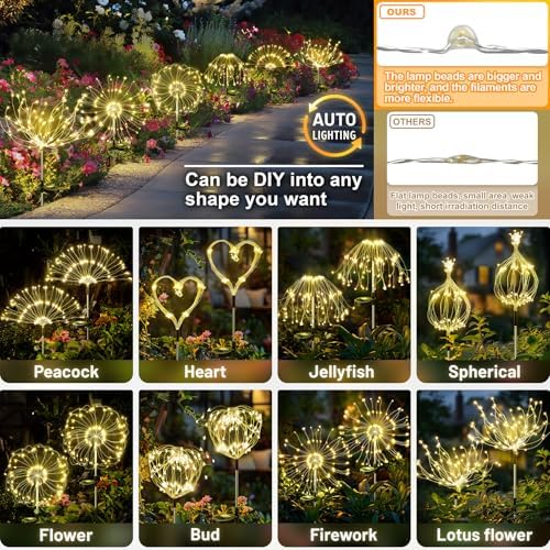 Anordsem Solar Firework Lights Outdoor Garden Fairy Lights 8 Pack Warm - Image 3