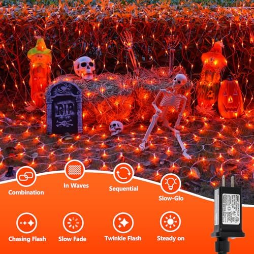 YEGUO 360 LED Orange Halloween Net Lights Outdoor Waterproof - Image 2