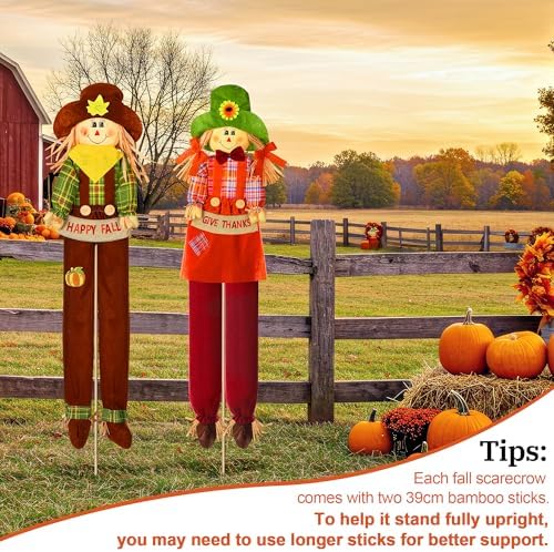 Meonum 2 Pack Fall Scarecrow Outdoor Decorations(Plaid,Stylea,150cm) - Image 2
