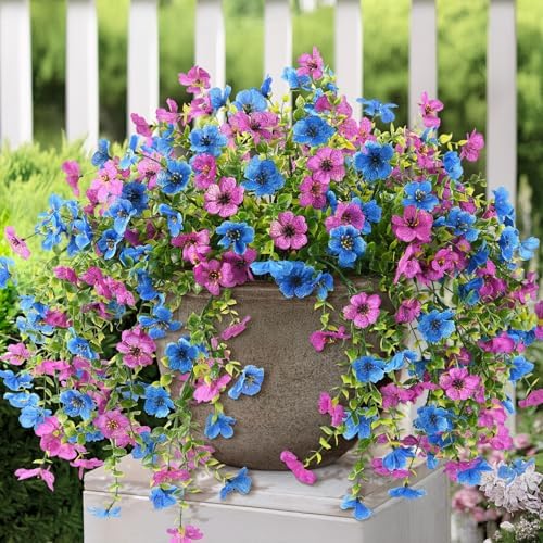 ZFProcess Artificial Hanging Flowers for Outdoors Spring Summer Decoration, 2PCS Silk Fake Daisy Realistic Outdoor Flowers UV Resistant Porch Patio Window Yard Decor(Purple Blue) by ZFProcessArtificialFlowers