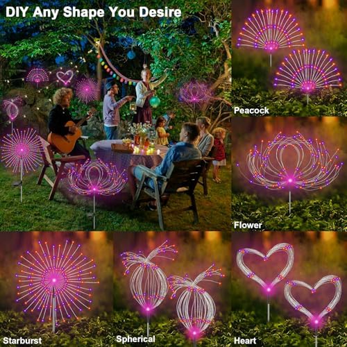 Solar Garden Lights Outdoor, 2 Pack 120 LED Twinkling Firework Lights Decorative with 2 Modes, Outdoor Waterproof Solar Starburst Light for Outside Yard Pathway Garden Decor, Purple + Orange - Image 4