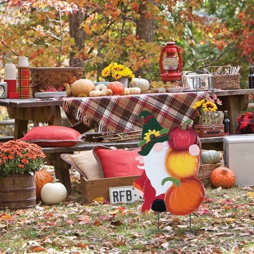 YEAHOME Fall Decorations Outdoor, Metal Gnome with Stacked Pumpkin Decorative Garden Stakes for Fall Decor, Autumn Yard Signs for Home Outside Garden Lawn Porch, Thanksgiving Decorations Outdoor - Image 4