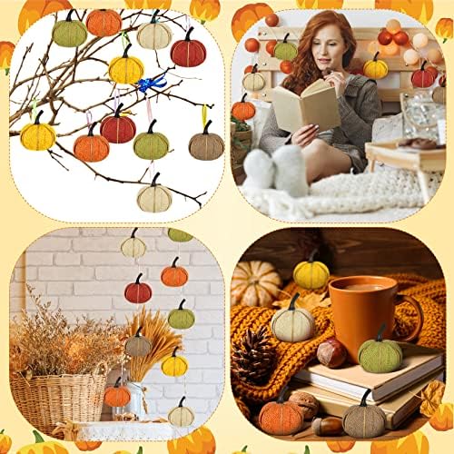 Kajaia 12 Pcs Mini Fall Pumpkin Hanging Ornament for Tree 2.05 Inch Thanksgiving Burlap Fabric Pumpkin Thanksgiving Hanging Decor for Fall Tree Harvest Party Mantel Wall Craft (Mixed Color) - Image 6