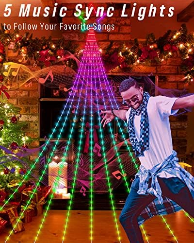 Outdoor Christmas Decorations Lights with Star, Smart DIY Custom Display 11.8Ft 100 Modes Yard Waterfall Tree String Lights, App Control 344LED RGB Color Changing Music Timer for Xmas Tree Lawn Decor - Image 3