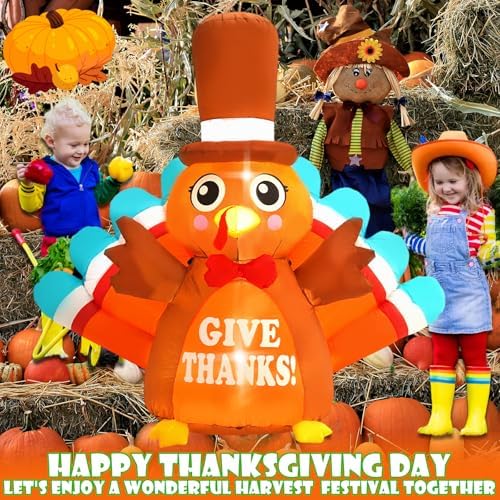 6FT Thanksgiving Inflatable Outdoor Decoration Turkey Inflatable Patio Decoration with Built-in LED Lights, Suitable for Thanksgiving Holiday Party, Patio, Lawn, Garden Winter Decoration - Image 7