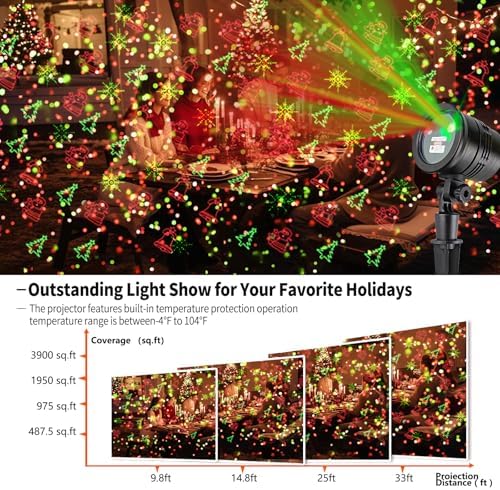 Laser Christmas Projector Lights Outdoor: Waterproof Outdoor Christmas Decorations Laser Light, Projection Christmas Lights for Outside with 5 Patterns, Xmas Spotlight for Yard Garden Holiday Party - Image 3