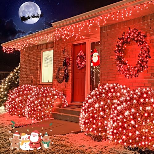 JMEXSUSS Red Christmas Net Lights Outdoor, 360 LED, 12ft x 5ft, Plug in - Image 6