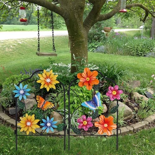 hogardeck Garden Decor for Outside, Set of 2 Metal Fence Decorative Garden Stakes with Flowers for Spring Decor, Yard Signs for Outdoor Patio Lawn Backyard Porch Decorations - Image 6