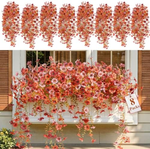 Alupssuc 8PCS Fall Hanging Flowers Artificial for Outdoor Indoor Decor by Alupssuc