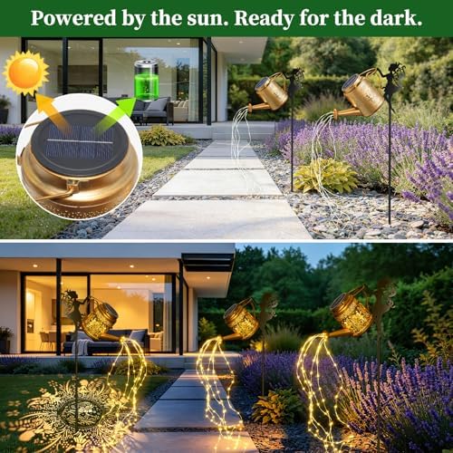 2 Pack Solar Watering Can Lights Outdoor Waterproof, Solar Garden Decorations with Fairy Cutouts, Magical Solar Lights for Yard Patio Lawn, Gardening Gifts for Mom Women - Image 3