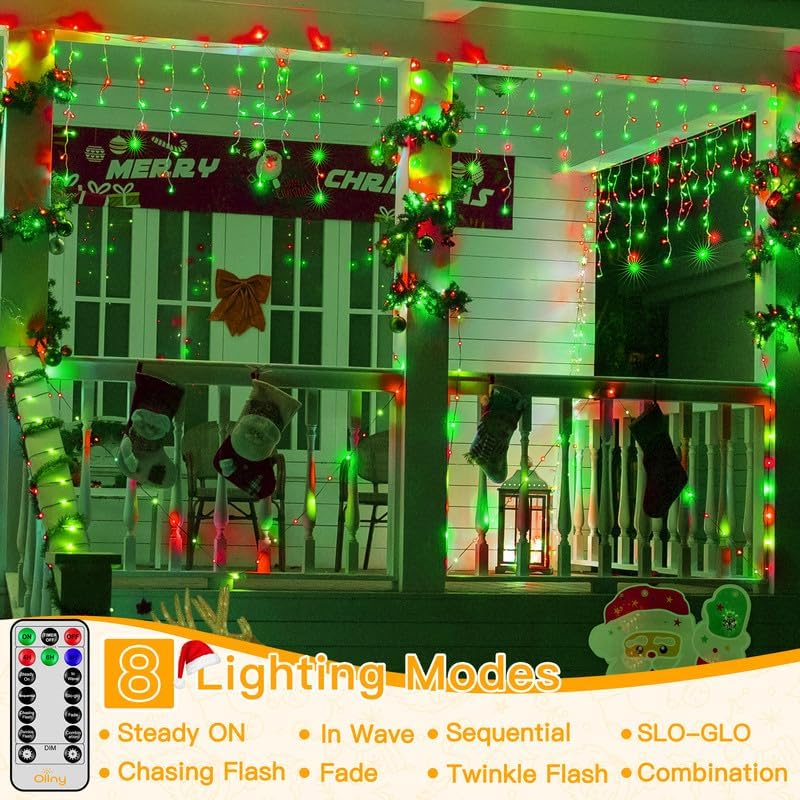 Ollny Icicle Lights for Outside 504LED 41FT, Red and Green Christmas Light with Remote 8Modes Timers Waterproof, Plug in Connectable Hanging Lights for Outdoor Indoor House Roof Holiday - Image 3