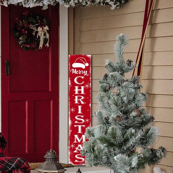 Merry Christmas Porch Sign Christmas Front Door Hanging Decorations Wooden Vertical Indoor Outdoor Standing Signs For Home Yard Farmhouse Holiday Decor 47 x 7.8 inch - Image 6