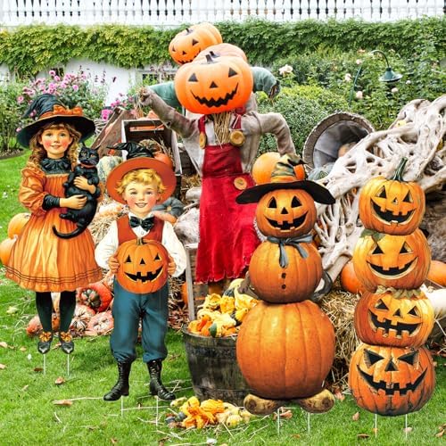4 Pcs Fall Halloween Yard Decoration Outdoor, Pumpkin Yard Signs with Stake - Image 7