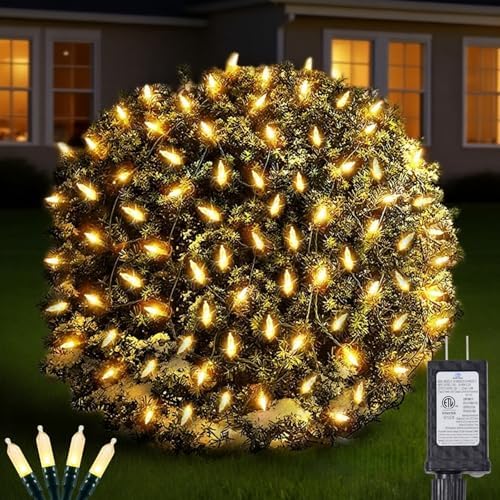 Led Christmas Net Lights Outdoor Connectable, 120LED 5ft x 6ft Waterproof 8 Modes Black Wire 29V Plug in Mesh Lights for Garden Yard Bushes Trunk Tree Decor by DolunvoLLC
