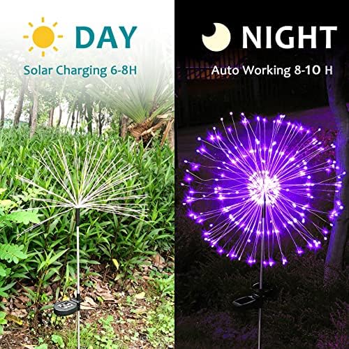 JJGoo Solar Firework Lights, 2 Pack 180 LEDs 2 Lighting Modes Solar Lights Outdoor Waterproof for Garden Patio Walkway Pathway Party Wedding Christmas Decorative - Purple - Image 7