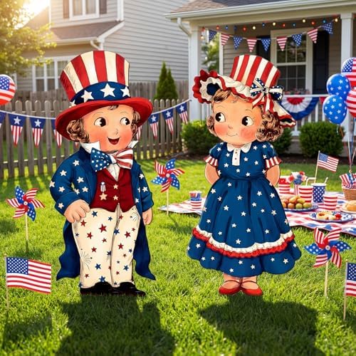 Beeveer 2 Pcs 4th of July Decorations Vintage Patriotic Yard Decor Outdoor 250th Anniversary Memorial Day Yard Sign with Stakes Front Door Hanging Sign for Porch Door Garden Patio Lawn Party Supplies - Image 4
