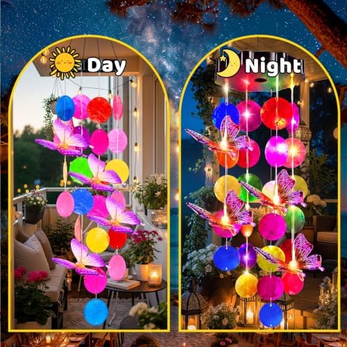 GlikCeil Solar Wind Chimes, 27.5 inch Butterfly Solar Seashell Wind Chimes, Waterproof Hanging LED Lights, Suitable for Patios, Porches, Terraces, Parties, Etc, Color-Changing Lights - Image 4