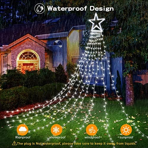 BlcTec Outdoor Christmas Lights 317 LED Christmas Star Lights with 9 Strands 11.9ft Waterfall Tree Lights, 8 Modes, Waterproof & Timer for Garden Yard Patio Outdoor Xmas Decorations, Cool White - Image 7