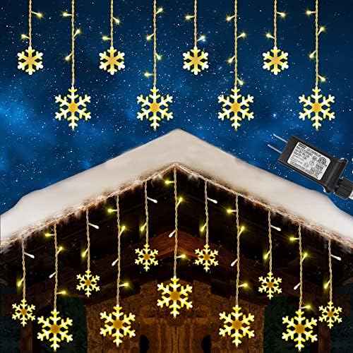 Toodour Christmas Snowflake Lights Outdoor, 17.22ft 264 LED Snowflake Icicle Lights with 22 Drops, Connectable, 8 Modes Waterproof Warm White Christmas Light for Curtain, Eaves, Window, Xmas Decor by Toodour