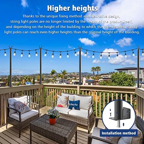 Beizelte 2 Pack 5Ft String Light Poles,Outside String Lights,Outdoor Light Poles,Metal Poles Stand for Patio,Backyard,Deck - Image 5