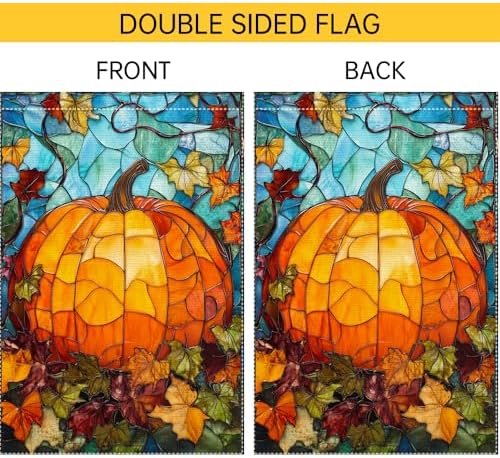Fall Garden Flag For Outdoor Decor Thanksgiving Garden Flags Autumn Stained Glass Pumpkin Maple Leaf Double Sided Small Burlap Outside Porch Lawn Yard Flags Decorations 28X40 Inch - Image 6