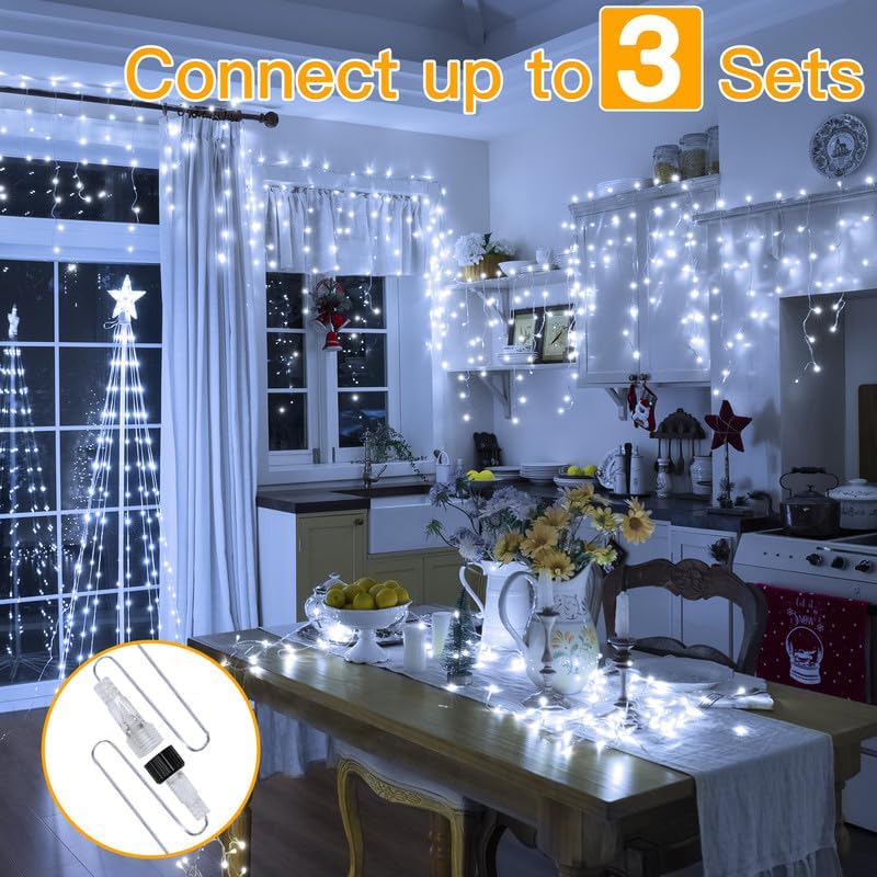 Ollny Icicle Lights for Outside 400LED 32FT, Cool White Christmas Light with Remote 8Modes Timers Waterproof, Plug in Connectable Hanging Lights for Outdoor Indoor House Roof Holiday - Image 3