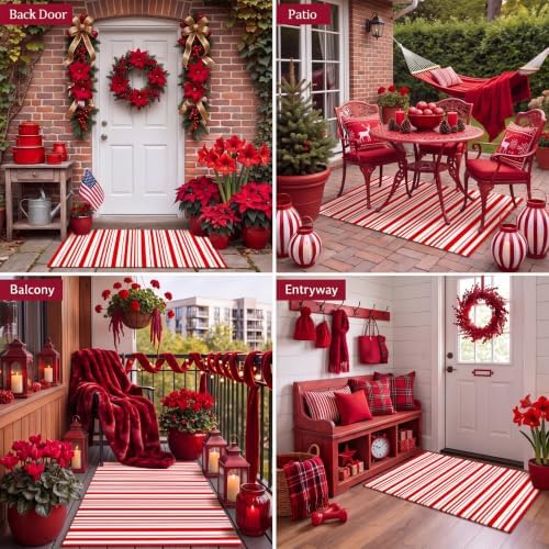 Duraaamo Red and White Striped Rug 3' x 5' for Christmas Outdoor Decor - Image 6
