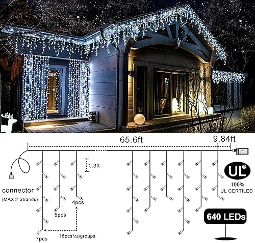 640 LED Icicle Lights for Outside, 66FT White Christmas Lights Outdoor - Image 5