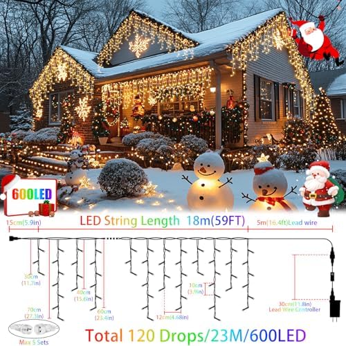 Icicle Lights Outdoor Decorations 60+16Ft 600 LED Christmas Lights Outdoor Waterproof Connectable Timer Memory Dimmable Plug in Twinkle Fairy Light for Xmas House Roof Eaves Holiday Wedding Party - Image 4