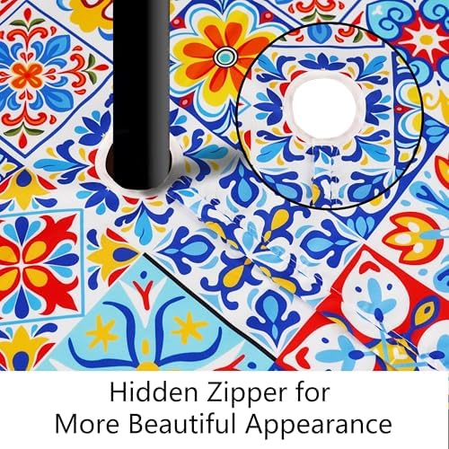 Outdoor Tablecloth with Umbrella Hole and Zipper, Round Patio Table Covers for Spring/Summer, Machine Washable Outdoor Picnic Table Cloth (Talavera, 60" Round) - Image 2