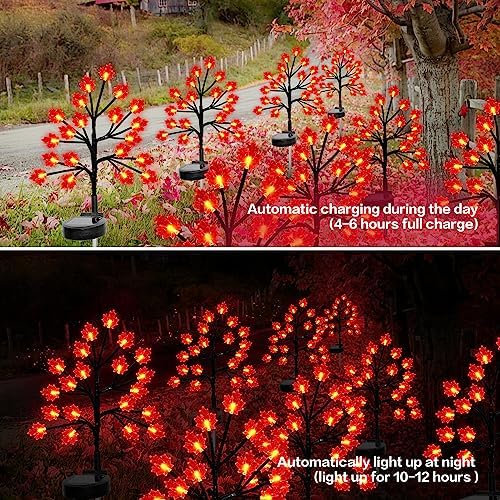 Fall Décor Solar Garden Lights for Outdoor Thanksgiving Decorations,2PACK 40LED RED Maple Leaves Path Lights,Autumn Harvest Outdoor Decorations,Solar Fall Lights for Thanksgiving Party Decor - Image 5