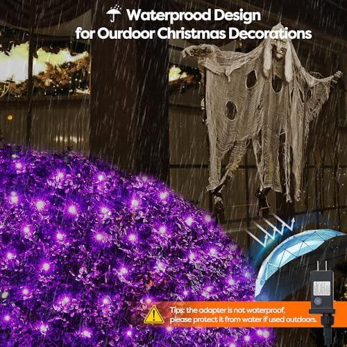 WBao Halloween Lights Outdoor 200LED 8.4ft x 5.2ft Purple Net Lights with 8 Modes, Timer, UL Certified, Connectable, Waterproof & Dark Green Wire for Lawn, Bushes, Trees, Outdoor Halloween Decorations - Image 6