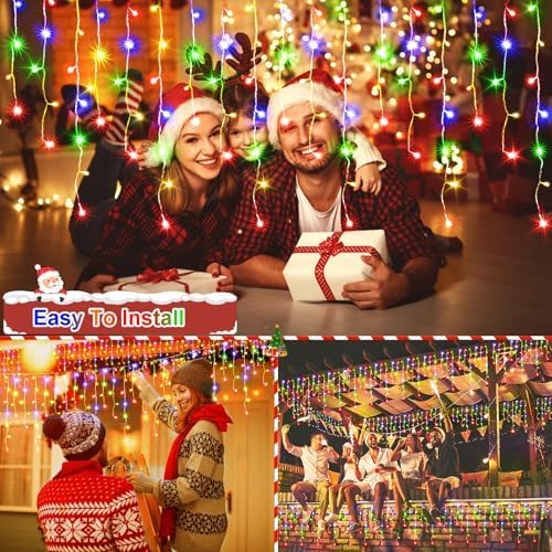 JXLEDAYY Christmas Lights Super Long 1280 LED 131 FT LED String Lights with 240 Drops Plug in 8 Modes Christmas Decoration for Holiday Wedding Party Bedroom Garden Patio Outdoor Indoor (Multicolor) - Image 5