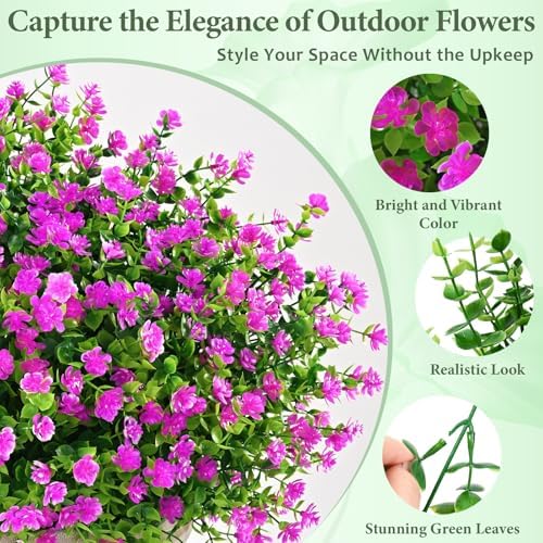 Yastouay Artificial Flowers for Outdoors UV Resistant, 34 Bundles Fuchsia Realistic Fake Outdoor Flowers Fake Plants, Faux Flowers for Outdoor Planters Front Porch Garden Window Box Farmhouse Decor - Image 4