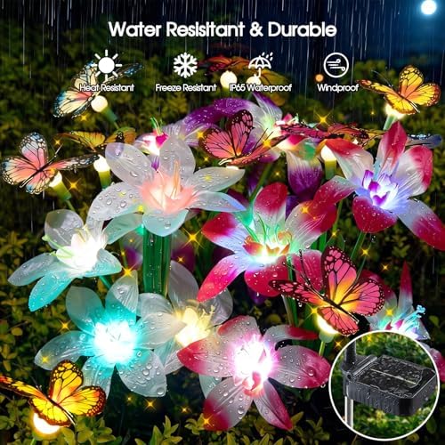 Garpar Solar Flower Lights Outdoor 4 Pack, 16 Lilies and 12 Butterflies - Image 2