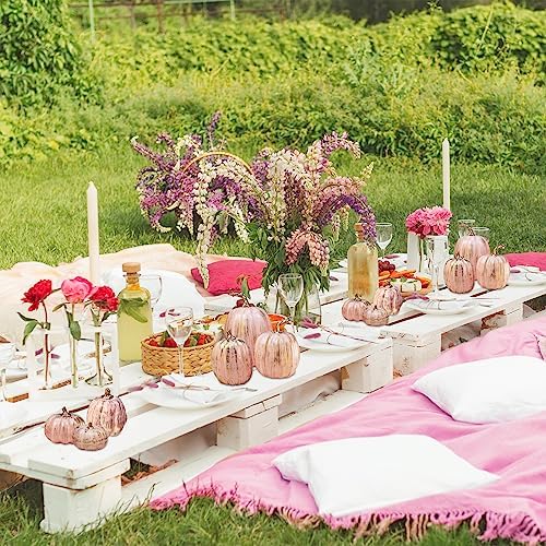 Winlyn 10 Pcs Assorted Artificial Gold Brushed Pink Pumpkins Rustic Decorative Pumpkins Foam Pumpkins for Farmhouse Fall Wedding Baby Shower Halloween Tabletop Centerpiece Mantel Decoration - Image 4