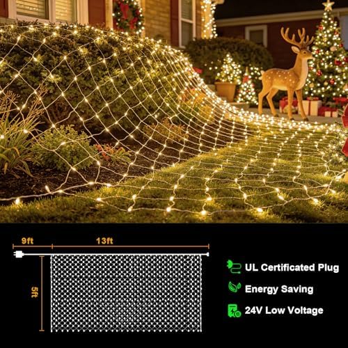 (Upgraded) Outdoor Christmas Lights, 360 LED Christmas Net Lights, 12x5Ft Outdoor String Lights, 8 Modes Waterproof Christmas Decorations for New Year, Bushes, Gardens, Lawns, Patio - Warmwhite - Image 2