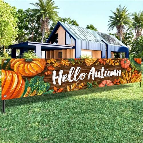BlissYard Hello Autumn Decorations Banner 118x20 Inch Polyester Fabric Fall Harvest Outdoor Porch sign Pumpkins Leaves Design for Indoor Outdoor Garden Fence Banner Party Supplies - Image 6