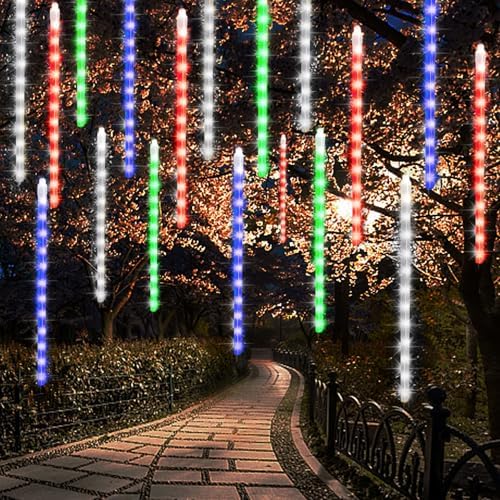 24 Tubes Meteor Shower Lights, Outdoor Icicles Christmas Lights, 12 Inch 864 LED Iciclelights Snow Falling Light, Connectable Raindrop Light, Xmas Wedding Party Tree Holiday Decor, Multicolor by LJLNION