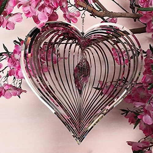 DJUAN Wind Spinner Outdoor Metal Decorations,Silver Heart Wind Spinners for Yard and Garden,Stainless Steel Wind Chimes for Outside Decor,Birthday Gifts for Mom,Mother's Day,Aunt Gifts - Image 2
