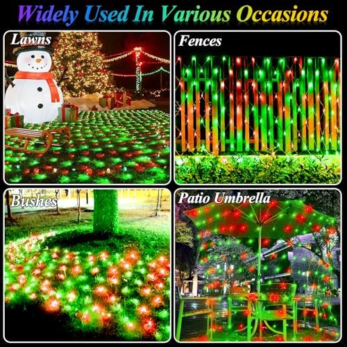 Lovelite 360LED Christmas Net Lights, 21ft x 5ft Mesh Lights Outdoor Green Wire 8 Modes Timer, Waterproof Connectable String Lights for Bushes Xmas Tree Garden Holiday Party Decor - Red Green - Image 3