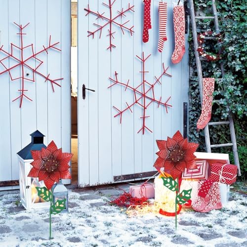 YEAHOME Outdoor Christmas Decorations, Set of 2 Poinsettia Flower Decorative Garden Stakes for Christmas Decor, Metal Red Flowers Xmas Decorations for Outside Garden Yard Lawn Porch - Image 6