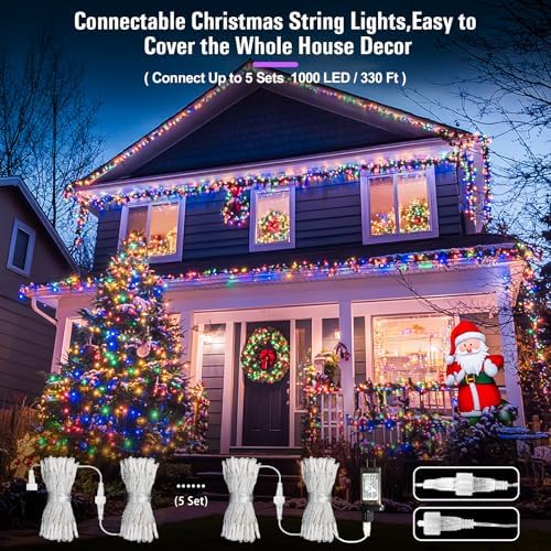 JMEXSUSS 200 LED Multicolor Christmas Tree Lights Outdoor Indoor Clear Wire - Image 2