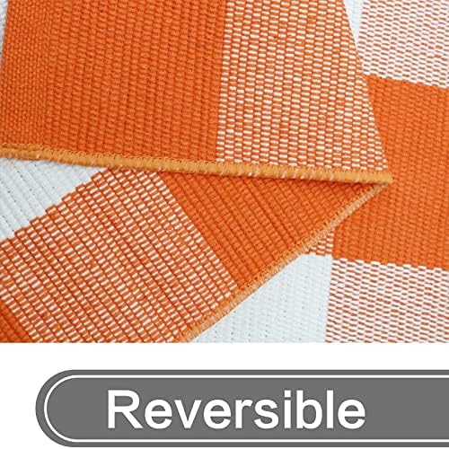MUBIN Fall Decor Cotton Buffalo Plaid Rug, 3' x 5' Orange White Outdoor Rug Front Door Decorative Mat, Washable Halloween Doormat Foldable Area Rug Layered Door Mats Rug for Front Porch, Entryway - Image 7