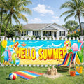 HOMETITUTE Hello Summer Outdoor Banner 10x3FT Large Beach Theme Backyard Party Decoration Tropical Pool Party BBQ Patio Garden Welcome Summer Indoor Outdoor Celebration Display by HOMETITUTE