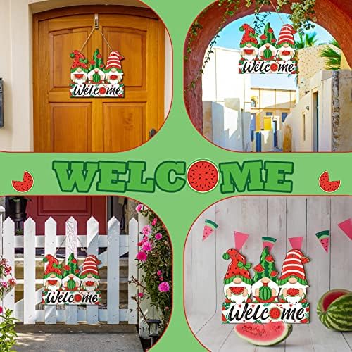 Summer Welcome Sign Wooden Watermelon Gnome Hanging Sign Holiday Door Sign with Ropes Hanging Decoration with Watermelon for Summer Front Door Porch Farmhouse Outdoor Home Decor (Watermelon Gnome) - Image 6