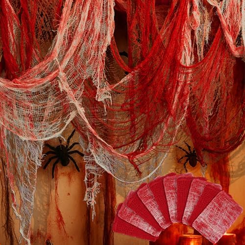 10 Pcs Red Bloody Halloween Creepy Cloth, Haunted House Scary Gauze Decor by Watayo