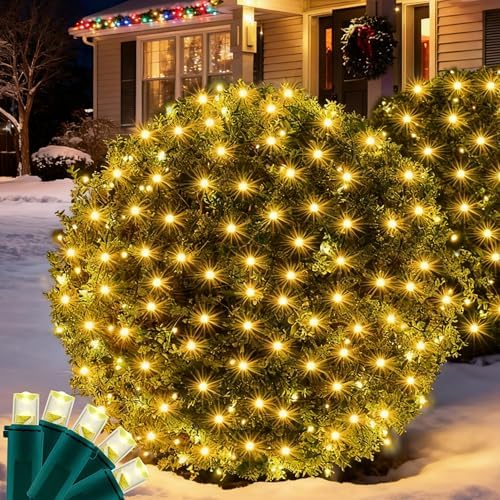 Led Christmas Net Lights for Bushes, 132LED 6FT x 6FT Connectable UL Certified Net Lights for Bushes Tree Shrubs Xmas Trunk Green Wire Christmas Decorations by Wabarle
