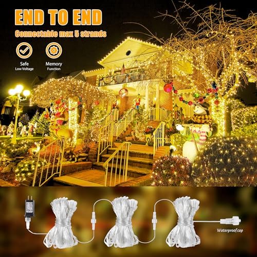 HEYFUNi 192 LED Christmas Net Lights Plug in, 9.8FT x 6.6FT Warm White - Image 4