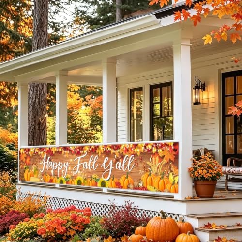 Fall Banner Happy Fall Yard Banner Rustic Pumpkins Sunflowers Outdoor Decor - Image 4
